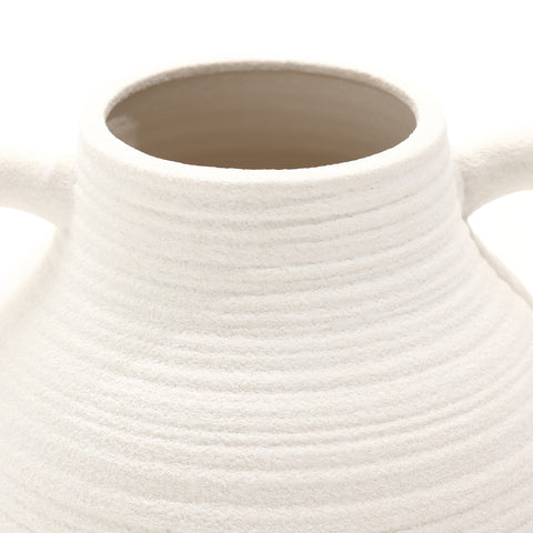 White textured ceramic 2-handle round tall jug vase