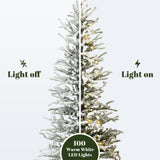 Pre-Lit Snow-Flocked Christmas Tree with Base,4Ft