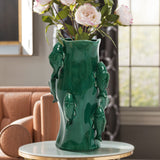 Marine green ceramic fish tall vase, 12.2"