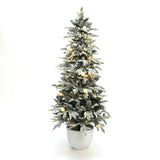 Pre-Lit Flocked Artificial Tree Christmas with Potted,5Ft