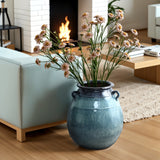 Ocean Blue Tall Round Ceramic Vase, 17.3"H