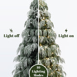 Snow-Flocked Christmas Tree with Lights& Stand,7Ft