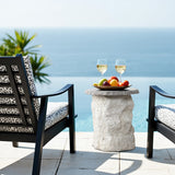 Off White MgO Outdoor Patio Side Table with Textured Base, 16.1"