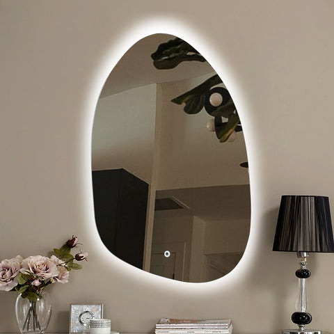 Asymmetrical accent wall mirror with lights
