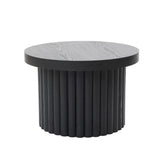 Bella Round Wood Fluted Coffee Table,Black 15.75''