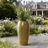 Olive Green with Brown Ceramic Tall Round Planter，23''
