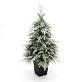 Pre-Lit Green Flocked Artificial Christmas Tree Potted,4.4Ft