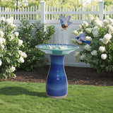 Elegant Ceramic Bird Bath for Outside with Decorative Birds, Blue 20.5''