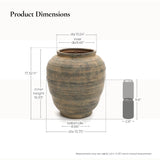 Vintage Pottery Brown Tall Round Ceramic Vase, 16.9"H