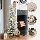 Pre-Lit Snow-Flocked Christmas Tree with Base,4Ft