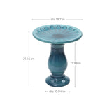 Blue-Green Glazed Outdoor Ceramic Pedestal Bird bath, 26.5"