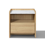 Modern Wood Storage End Table with with Faux Marble Top,Oak