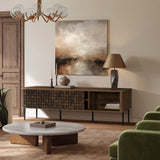 Kairo Basket Weave Design Manufactured Wood TV Console Table, Oak71"