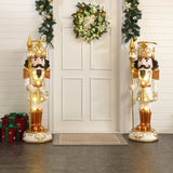 Christmas Soldier Nutcracker Decor in White & Gold with Lights, 4 ft