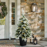 Pre-Lit Green Flocked Artificial Christmas Tree Potted,4.4Ft