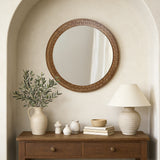 Round Mirror, Farmhouse Wooden Decorative Mirrors for Wall, 25.8''