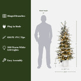Pre-Lit Flocked Pine Christmas Tree with  Silver Pot,5ft