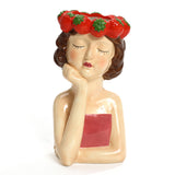 Lady strawberries ceramic sculpture vase