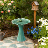 Aqua Green Ceramic Toadstool Birdbath with 2 Frogs, 20''