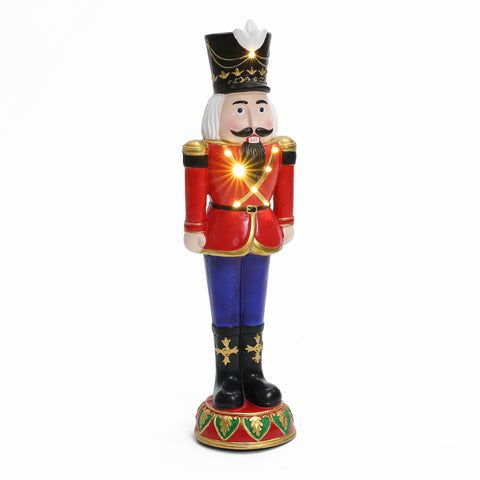 Traditional nutcracker soldier in red with lights, 2ft tall