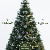 Pre-Lit Green and White Branches Pine Christmas Tree,6.2Ft