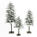 Pre-Lit Green Christmas Tree with Lights Faux Snow- Set of 3