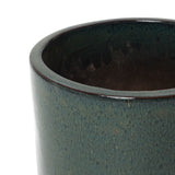Deep Green Round Ceramic Planter Pot, Modern Indoor Outdoor Pot for Plants with Drainage 12'' Dia