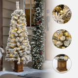 Pre-Lit Flocked Artificial Fir Christmas Tree in Pot, 5ft