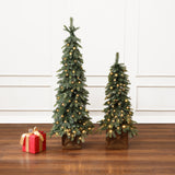 Green Downswept Christmas Tree with Potted,set of 2