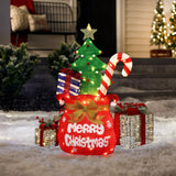 Red Santa's Pack Holiday Decoration with Lights, 3.5ft