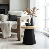 Black Side Table with Light Wood Finish Top, 19'' H