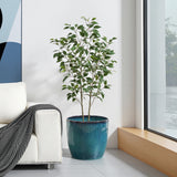 Forest Fade Ribbed Ceramic Planters Pots Glossy Green Gradient, 12"