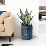 Tall Ceramic Planter Pot for Indoor Outdoor Plants with Drainage Hole, Blue 14''