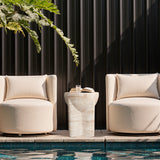 Brown &White Round Side Table with Pedestal Base,18.1''