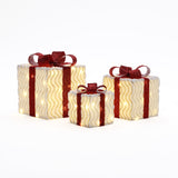 Pre-Lit Wavy-Design Holiday Gift Box Decorative, Set of 3