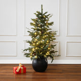 Pre-Lit Green Artificial Pine Christmas Tree ,4ft