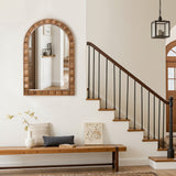 Rustic Solid Frame Arch Rectangle Wood Wall Mirror, 35"H