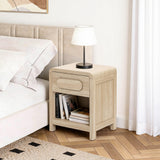 Oak Nightstand with Drawer and Open Shelf, Wooden Bedside Table for Bedroom, 21.65''