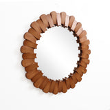 Pine Wood Frame Round Wall Mirror