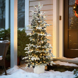 Pre-Lit Flocked Pine Christmas Tree with  Silver Pot,5ft