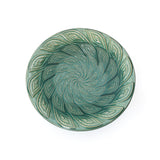 Green Outdoor Ceramic Birdbath with Peacock Feather Design, 20''