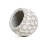 White and beige geometric patterned round planter, 11.81" h