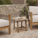 Solid Wood Outdoor Side Table with Woven Wicker Trim, 17.7'' H