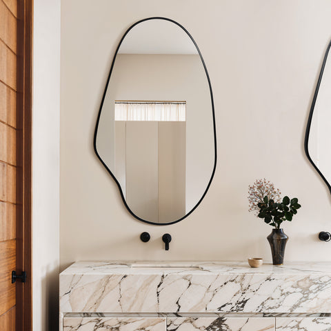 Black metal frame oblong accent wall mirror