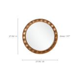 Rustic Natural Solid Wood Frame Round Wall Mirror, 28"H