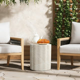 Outdoor Side Table, Round End Table for Outside with Marbled Look, 17.7'' H