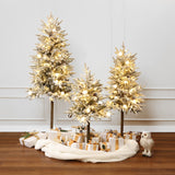 Pre-Lit Snowy Christmas Tree with Metal Base- Set of 3
