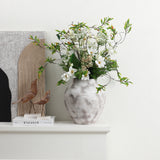 Marble White with Brown Stoneware Round Vase,12.2''
