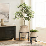 Brick Red Cauldron Rustic Planter Set with Black Stands - Set of 2