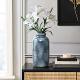 Mediterranean Jar Blue Mottled Round Terracotta Vase,13.8"